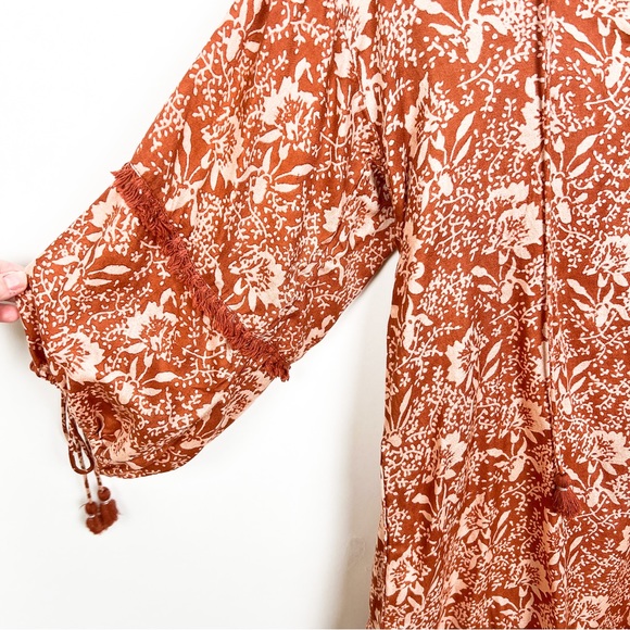 Amuse Society tassel floral boho puff sleeve tunic mini dress size xs - Picture 3 of 7